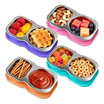 Eiyisem Mini Two-Compartment Steel Snack Containers — 4-Pack