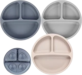 Eascrozn Silicone Divided Suction Plates, Grey, Three-Pack