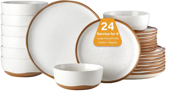 Lareina Farmhouse 24-Piece Stoneware Dinnerware Set for 8 (Vintage White)