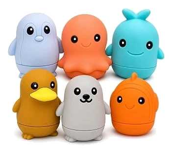 BerrySquishy Openable Silicone Ocean Bath Toys, 6 Pieces