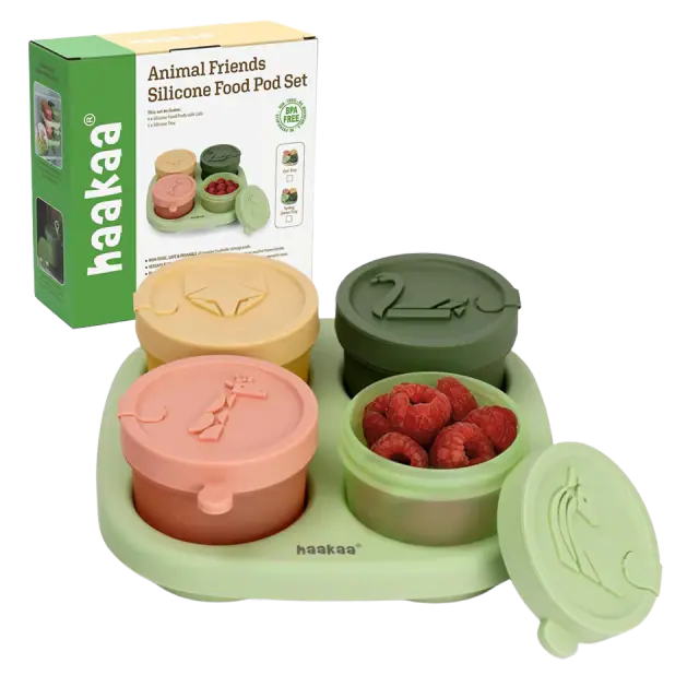 haakaa Silicone Baby Food Containers with Silicone Animal Lids
