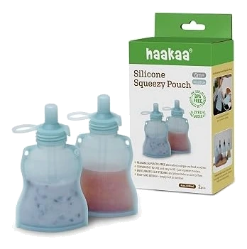 haakaa Yummy Silicone Snack Pouches — 4.5 oz, Mist Blue, 2-Pack