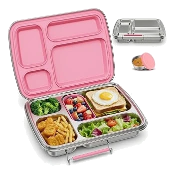 Zeekala 304 Steel Four-Compartment Bento Box — Pink