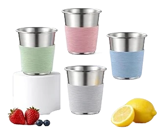 HaWare Stainless Steel Kids Cups with Silicone Sleeves, 8 Ounces