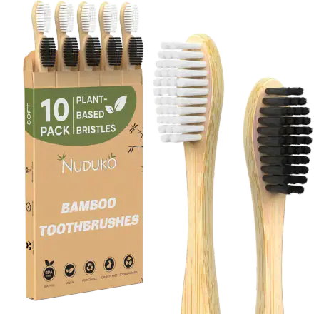 NUDUKO Bamboo Toothbrushes, 10 Pack