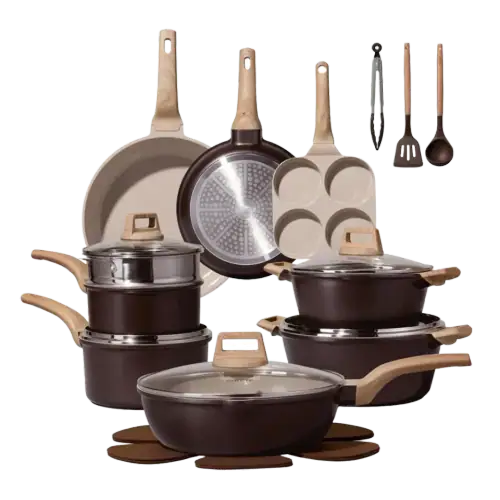 CAROTE 21pcs Ceramic Cookware Sets, Pots and Pans Set