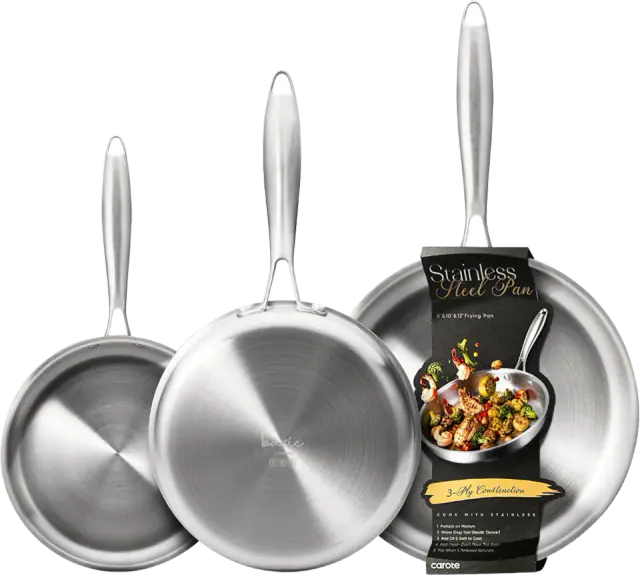CAROTE 3-Piece Tri-Ply Stainless-Steel Frying Pan Set