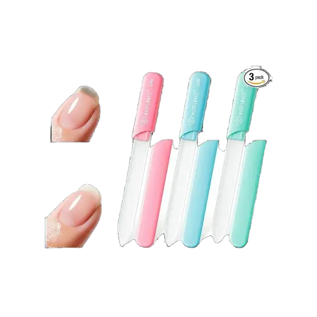 Modelones Nail Files 3Pcs Crystal Glass 180/240 Grit Double-sided Reusable