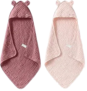 Momcozy 6-Layer 100% Cotton Muslin Hooded Baby Towel Set