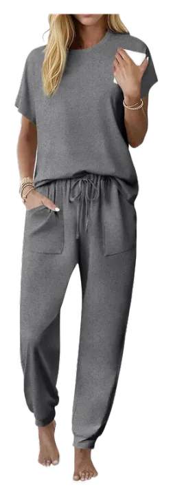 Ekouaer Women's Cotton Jogger Pajama Set
