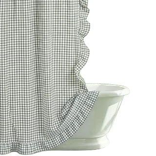 HunnmingRe Ruffled Gingham Shower Curtain Sage Green