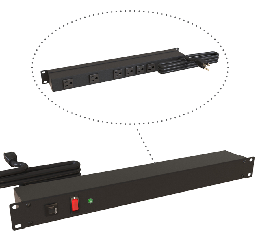 Hammond 1583H6A1SBK 6-Outlet Rear-Facing Surge-Protected Rack Power Strip