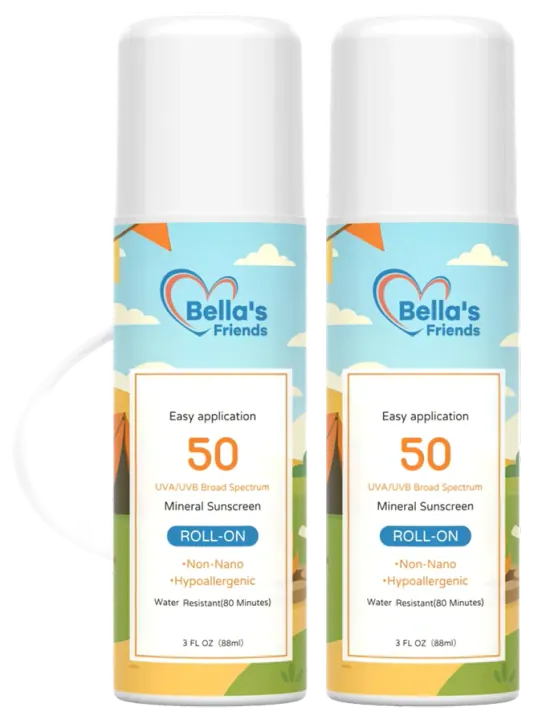 Bella's Friends Life Kids Roll-On Mineral Sunscreen SPF 50, 2-pack