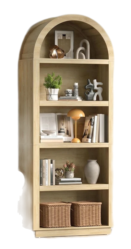 Bestier Arched Solid Wood Bookcase, 76 Inch