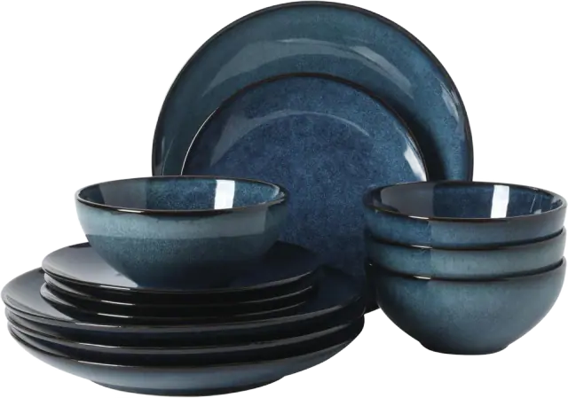 Gibson Elite Castle Peak 12-Piece Reactive-Glaze Stoneware Dinnerware Set