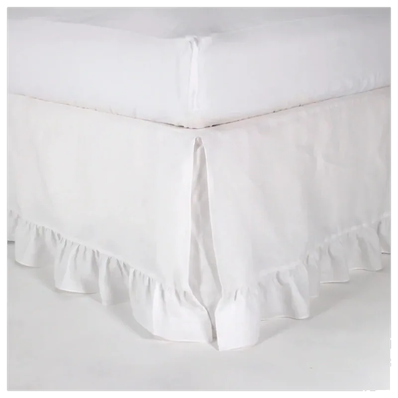 Linenshed Ruffled Linen Bed Skirt, Optical White