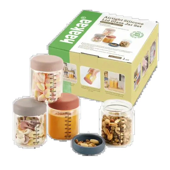 Haakaa Sealed Glass Storage Jar Set - 4 x 7 oz Glass Jars